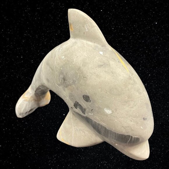 Hand Carved Gray Marble Stone Dolphin Figurine Paperweight 4.5”T 5”W - Picture 7 of 10